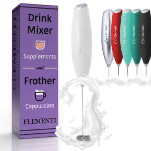Elementi Milk Frother Wand - Powerful Hand Frother for Coffee - Handheld Electric Whisk, Milk Foamer, Mini Whisk & Coffee Blender for Frappe, Lattes, and Matcha (White)