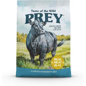 Taste of the Wild Prey Real Meat High Protein Angus Beef Limited Ingredient Dry Dog Food Grain-Free Recipe Made with Real Pasture-Raised Beef and Probiotics for All Life Stages 25lb (25 Pound (Pack of 1)), Best By:01/22/26
