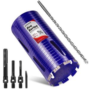 4-1/2" Pro Dry Core Drill Bit with Pilot Bit & 3 Adapters (SDS Plus/SDS Max/1/2 Hex), Upgraded-Welded Core Bits for Concrete with Rebar, Masonry, Brick, Mortar - 9.5" Depth, 5/8"-11 Thread