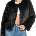 Fur Coats For Women, 2025 Plus Size Faux Fuzzy Jacket Fluffy Long Sleeve Winter Coat with Pockets (Black)