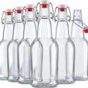 Swing Top Glass Bottles with Airtight Lids, Flip Top, for Carbonated Drinks, Kombucha Bottles, 2nd Fermentation, Water - 16 Ounces - 6 Pack