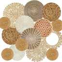 15 Pcs Boho Wall Basket Decor Handcrafted Seagrass Woven Wall Basket Rustic Round Woven Hanging Art for Home Farmhouse Kitchen Table Living Room(Fresh Style)
