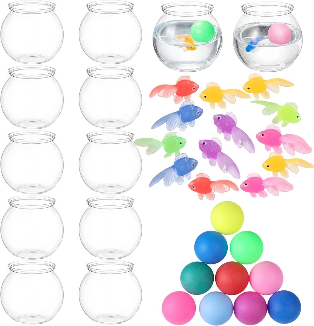 12 Set 30 oz Table Tennis Fish Bowl Carnival Game Favors, Plastic Ivy Bowls Goldfish Multicolor Balls for Table Tennis Carnival Game Party Activity