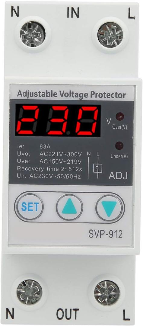 Voltage Protector Adjustable Under Over Voltage Protection, Voltage Output Stabilizer for Home Office Appliance, Protector Current Stabilizer Voltmeter for House Protection(63A