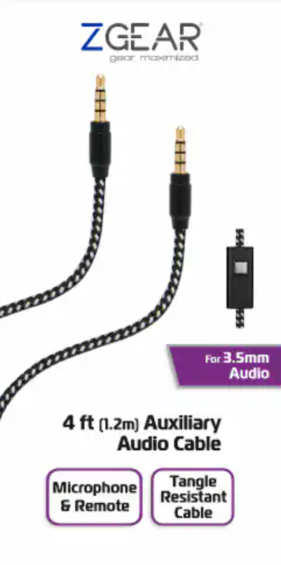 Zgear DC-AP8PMBM8-BKWHzp USB Cable, Nylon Fiber, Black/White And Z Gear 4ft Auxillary Audio cable For 3.5mm Audio
