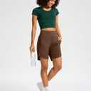 Soothfeel Women's 7" Athletic Running Long Shorts with Pockets High Waisted Bermuda Shorts for Women Workout Walking Casual (Black, M)