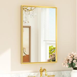 TETOTE Brushed Gold Bathroom Mirror 20" x 30" Brushed Gold Brass Rectangle Beveled Framed Bathroom Vanity Mirror for Over Sink, Tempered Glass, Modern Farmhouse Bedroom, Entryway, Living Room