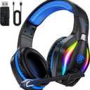 Fachixy FC-100 Wireless Gaming Headset for PS5, PS4, Switch - Gaming Headphones with Lossless Audio & 50Hrs Battery Life - Gamer Headset with Microphone for Mac, Laptop, Mobile (Blue)