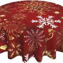 BETGINY Christmas Tablecloth 60 Inch Round Gold Love Heart Shape Red Snowflakes Tablecloths Fabric Farmhouse Xmas Winter Holiday Table Cloth Decorative for Picnic Party Home Indoor Outdoor