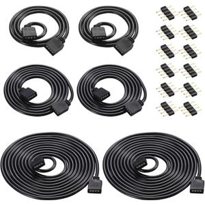 Honoson 6 Pieces 4 Pin RGB Extension Cable LED Strip Connector Cord Wire Cables Kit with 12 Pieces Pin Connector for 5050 3528 RGB LED Strip Light(1.6、3.3 、6.6 ft,Black)