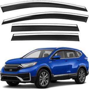 Shatterproof Tape-On Rain Guards for Honda CR-V 2017-2022 with Stainless Steel Chrome Trim, Out-Channel Window Deflectors Vent Window Visors Rain Sun Wind Guards Shade Deflectors, 4 pcs