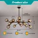 hesoge 15 Light Sputnik Modern Large Chandelier, Mid Century Black and Gold Metal Ceiling Light Fixture with Glass Globe,Pendant Light Hanging for Dining Room Kitchen Living Room Bedroom Foyer.
