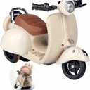 Motorcycles Scooter Toy Doll - with Light and Music, Cute Have a Seat for Accessories, Decor Desktop Ornaments Collectors (Off-White)