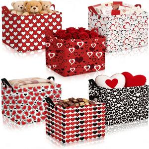 Youyole 6 Pcs Galentine's Day Gifts Basket Set Valentine's Day Storage Bins Red Heart Empty Gifts Basket Organizer with Love Pattern Valentine Decorative Container Box with Handle for Closet Shelf
