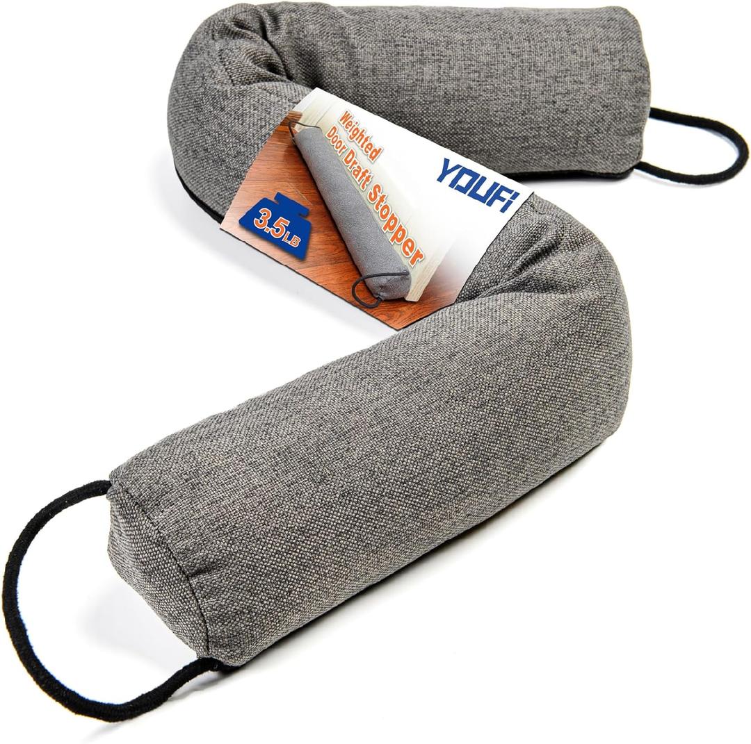 YOUFi 36 Inch Weighted Door Draft Stopper, 3.5lb Heavy Under Door Draft Blocker, Self-Resetting Gap Filler Seal Blocks Cold, Hot Air, Noise, with Non-Slip Bottom, Machine Washable Cover (Gray)