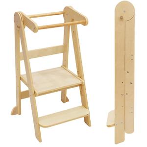 Foldable Toddler Tower, Kitchen Step Stool, Folding Tower for Learning with 3 Adjustable Heights, Montessori Toddler Standing Towe,r Collapsible Step Stool for Kids 1-6 Years Natural