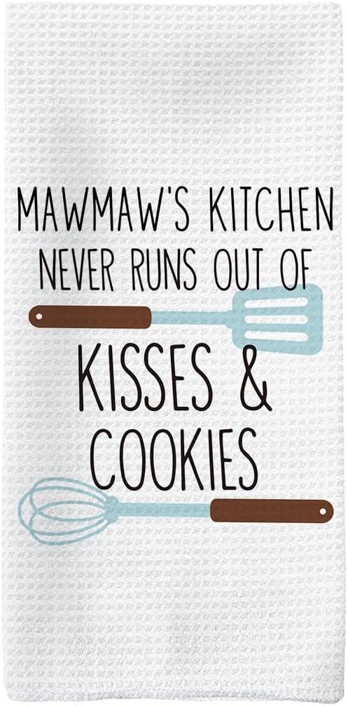 2 x Mawmaw Gifts Kitchen Towels, Mawmaws Mother's Day Hand Towels, Mawmaw's Kitchen Kiss Cookies Dish Dishcloths Towel for Kitchens, Grandma Mawmaws Gift Kitchens Decor, 16x24in