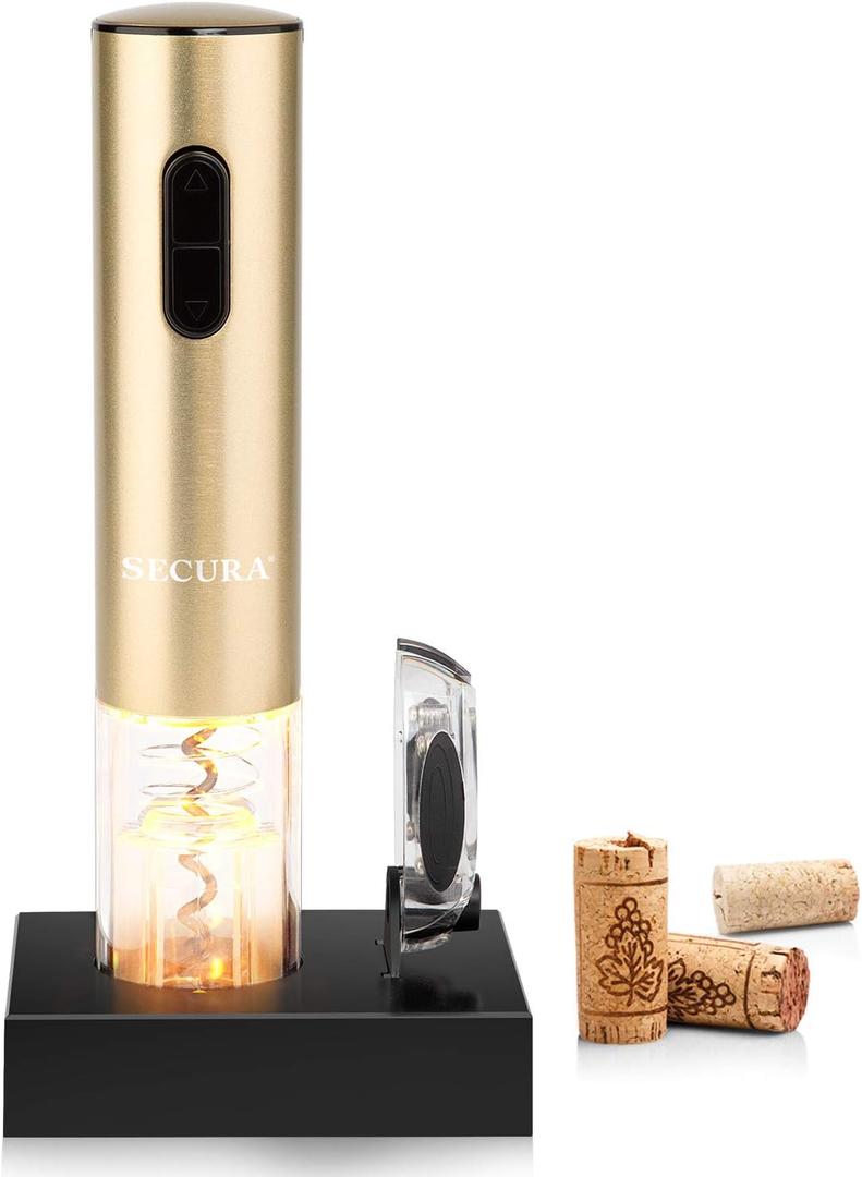 Secura Electric Wine Opener, Automatic Bottle Corkscrew Opener with Foil Cutter, Rechargeable (Champagne Gold)