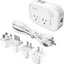 FOVAL Power Step Down 220V to 110V Travel Voltage Converter International Power Adapter for Hair Straightener/Curling Iron with 4-Port USB Charging US/UK/AU/EU Universal Plug Adapter (White)