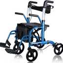WINLOVE 2 in 1 Rollator Walkers for Seniors with Padded Seat- Medical Transport Chair Walker with Adjustable Handle and Reversible Backrest (Blue)