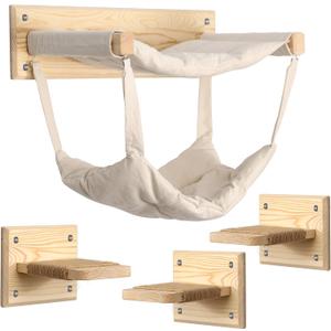 Luxury Wooden Cat Furniture with Double Hammock & Steps | Stylish Modern Hammock | Multi-Level Wall Furniture with Sisal | Premium cat Bed | cat Shelves for Wall | Wall Mounted cat Furniture