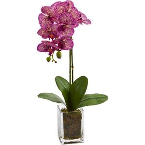 Nearly Natural 24in. Orchid Phalaenopsis Artificial Arrangement in Vase (Pink)