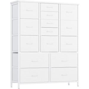 Jojoka 15 Drawers Dresser for Bedroom, Tall Dressers & Chests of Drawers for Hallway, Entryway, Storage Organizer Unit with Fabric, Sturdy Metal Frame, Wood Tabletop, Easy Pull Handle (White)