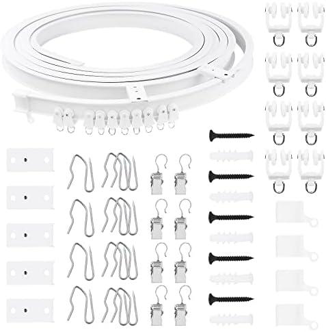 Swpeet 151PCS 5M Ceiling Curved Curtain Track Kit, Soft Windows Curved Track System, Metal Curtain Hooks & Clips, Snap-on Ceiling Brackets