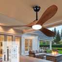 52 Inch Ceiling Fans with Lights and Remote, Solid Wood Indoor/Outdoor Ceiling Fans for Patios, Memory Function, Quiet DC Motor High CFM, Propeller 3 Blades for Porch, Farmhouse, Walnut