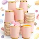 100 Count 9 oz Light Pink Cups Disposable Coffee Cup Pink Party Paper Tableware for Wedding Holiday Picnic Birthday Party Bridal Favor Coffee Beverage Tea