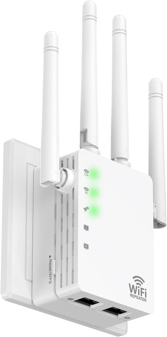 WiFi Extender with 1200Mbps Dual - Band 2.4G&5G, WiFi Booster Covers Up to 12880 Sq.ft & 105 Devices, WiFi Repeater with 1 - Tap Setup and 4 Antennas, Booster Works with All Routers