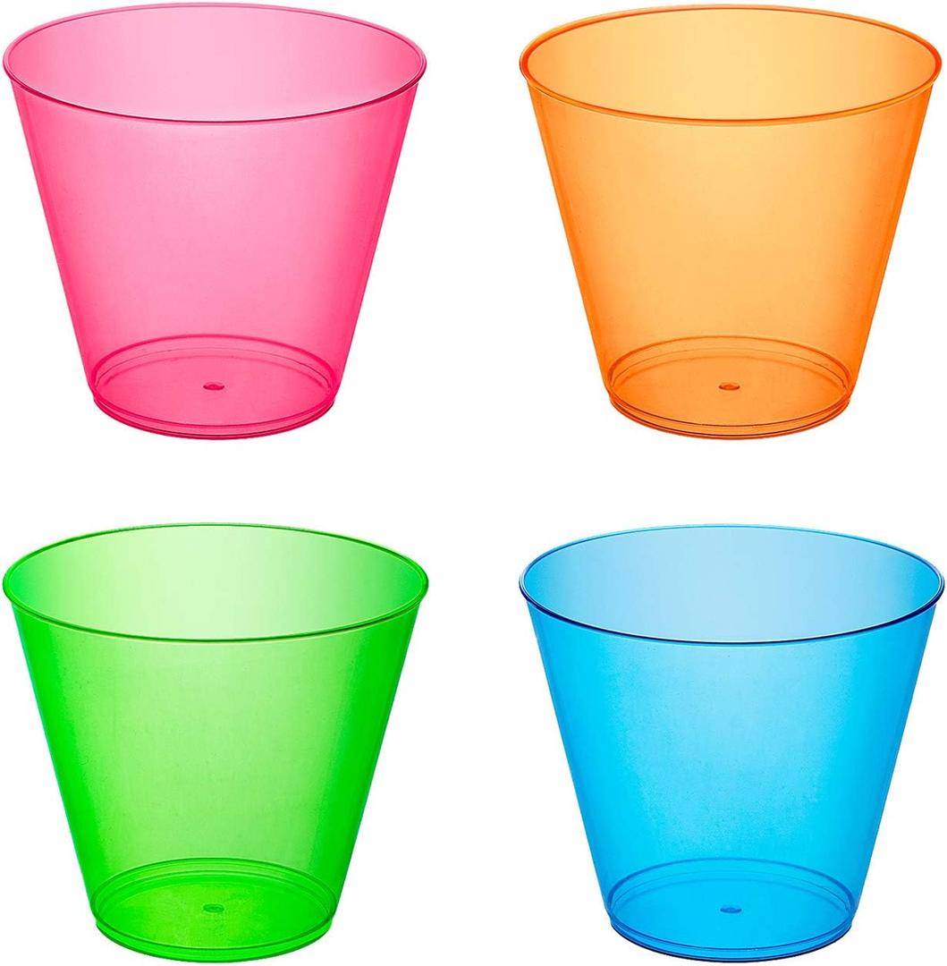 Party Essentials Plastic Cups, 100-Count, Assorted Neon