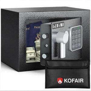 Safe Box for Home Safe (0.23 Cubic Feet) with Fireproof Bag, Personal Money Safe for Cash Saving, Mini Safe Box with Key, Digital Safety Box with Light, Money Lock Box (BLACK)