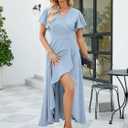 Long Black Formal Dresses for Women Gowns Evening Party Cocktail Dress, Split Elegant V Neck Wrap Ruffle Wedding Guest Dresses (Blue, XXL)