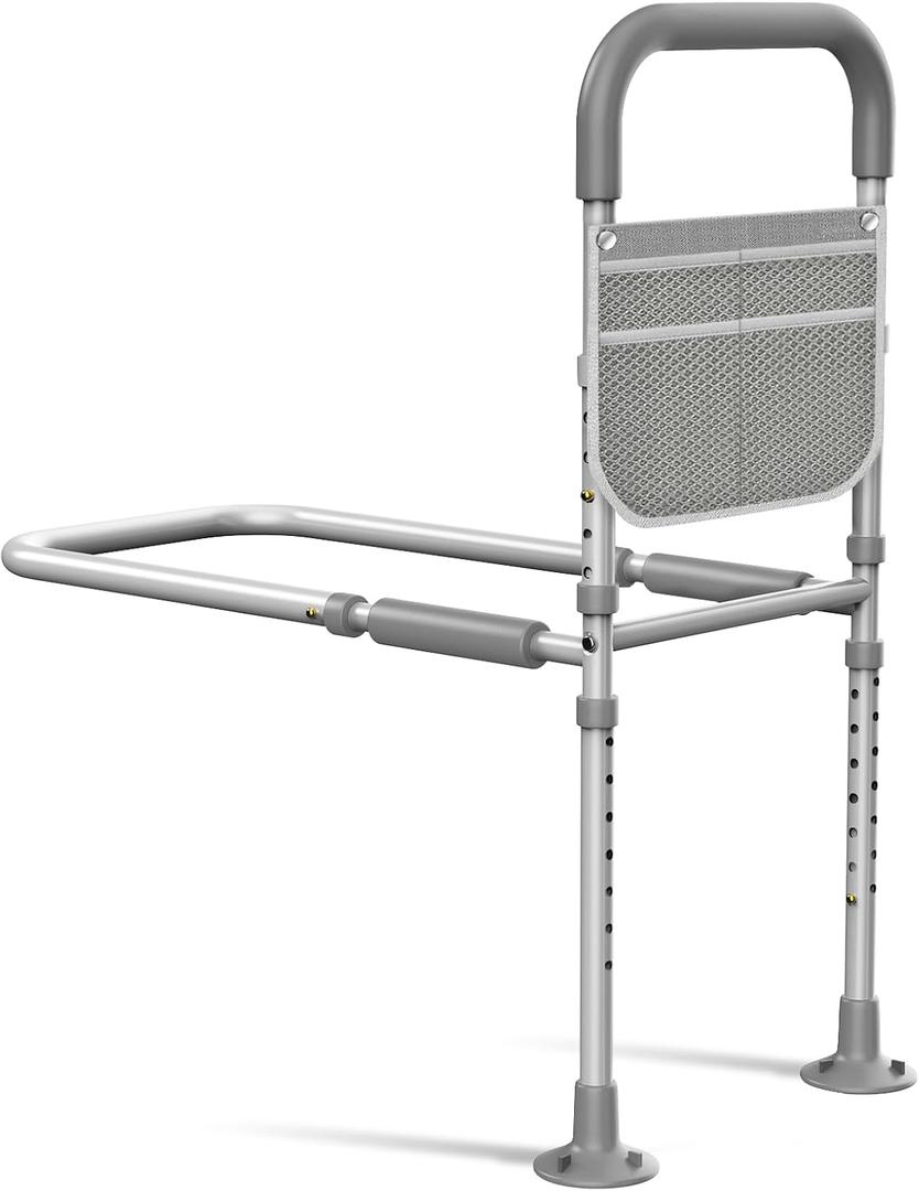 Bed Rails for Elderly Adults Safety: ASTM Approved Adjustable Bed Assist Rail for Seniors with Storage Bag & Non-Slip Handle - Bedside Grab Bar Hold up to 350 Lbs - Fits King Queen Full Twin Medium