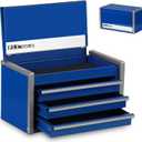 P.I.T. Mini Blue Tool Box, Portable 3 Drawer Steel Stackable Tool Box with Magnetic Tab Locking, Blue Micro Top Chest with Liner for Tools Storage and Organizers, Home DIY