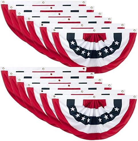 9 Pieces American Pleated Fan Flag, 3 X 1.5 Ft USA Patriotic Pleated Fan Flag 4th of July Half Fan Banner Decoration for Independence Day Porch Garden Outdoor Indoor Decorations