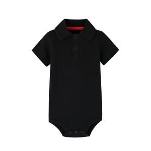Teach Leanbh Baby Boys Pure Color Cotton Short Long Sleeve Polo Bodysuit 3-24 Months (Black, 6 Months)