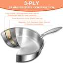 EWFEN 12 Inch Tri-Ply Stainless Steel Frying Pan, Compatible with All Cooktops Up to 600, Large Frying Pan with lids, Induction-Ready Skillet, Dishwasher and Oven Safe, Even Heat, 12" Saute Pan+Lid