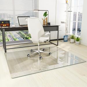 [Tempered Glass] 46" x 55" Glass Chair Mat, Heavy Duty Hard Floor Mat with Round Corner and Polished Edge, Office Chair Mat for Carpet Office Home Hardwood Floor Desk (Transparent)