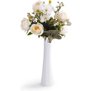 Bud Vase, White Small Ceramic Vase for Modern Home Decor, Flower Vase for Centerpieces Elegant Minimalism Style Fit Table Shelf Fireplace Bedroom Kitchen Living Room Office (Round)