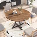 40 Inch Round Dining Table for 4 People, Modern Farmhouse Kitchen Table, Adjustable Feet, Circle Wood Dinner Table for Dining Room, Living Room, Apartment, Easy Assembly