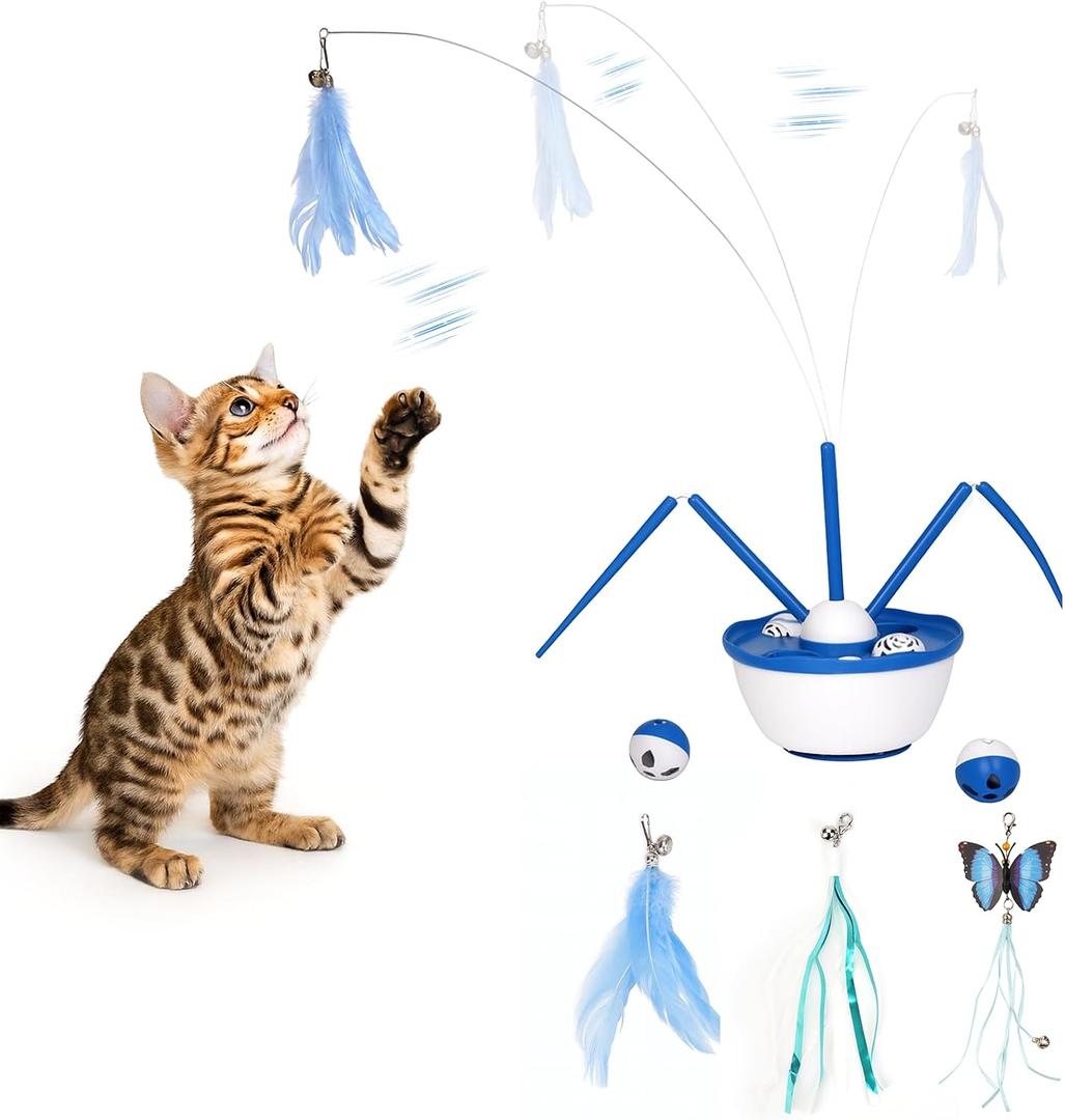 Pawingcat Automatic Cat Wand Toy Interactive Cat Toy Catnip Balls 7in1 Detachable Cat Toys for Bored Indoor Adult Cats Rechargeable Cat Interactive Toys