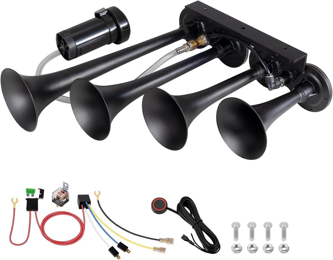 Air Horn 4-Tube Train Horn BANHAO Truck Air Horns 4 Trumpet Kit for Trucks 12V 180dB Super Loud with Compressor Suitable for Pickup Motorhome SUV Train Boat