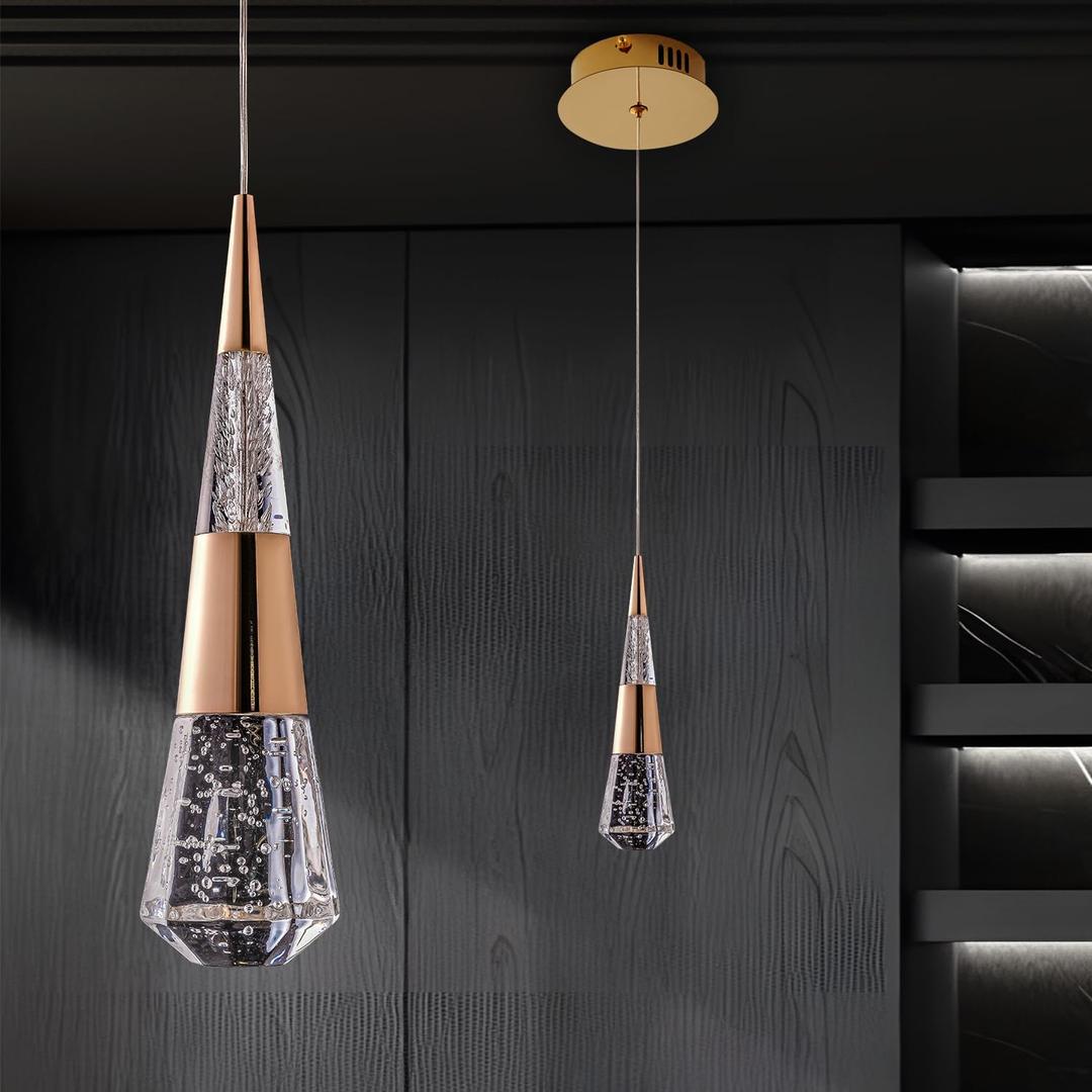Pendant Light Kitchen Island, Modern Led Pendant Light Kitchen Light Fixture,Luxury Mini Meteor Shower-Style Gold Led Chandelier for Dinning Room, Adjustable Cord Ceiling Hanging (1 Pack)