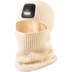 Winter Balaclava Knitted Ski Mask with LED Light - Fleece Lined Full Face Cover Windproof Snow Mask for Skiing, Motorcycling