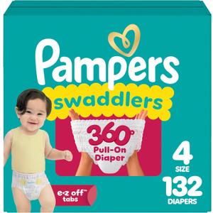 Pampers Diapers - Swaddlers 360 - Size 4, 132 Count, up to 100% Leakproof Comfy Dry Fit, Designed for Easy Changes, Pull On Baby Diaper 