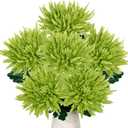 Hollyone 6Pcs Green Artificial Mums Flowers Spring Chrysanthemum Flowers 25.6" Long Stem Faux Spider Mum Flower Large Floral Arrangements Bouquets Fake Pincushion Silk Flower Home Decor