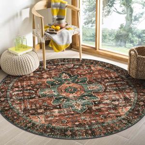 Moynesa Ultra-Thin Washable Round Rug - 4Ft Round Area Rugs for Bedroom Brown Bathroom Circle Mat, Non Slip Non Shedding Low Pile Indoor Floor Carpet for Living Room Coffee Table Kitchen, Brown (Brick Red)