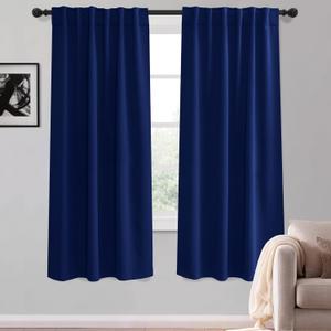 KGORGE Navy Blackout Curtains 63 inch Length, Privacy Room Darkening Rod Pocket and Back Tab Thermal Insulated Light Blocking Curtains for Living Room Bedroom, 52 x 63 Inch, 2 Panels